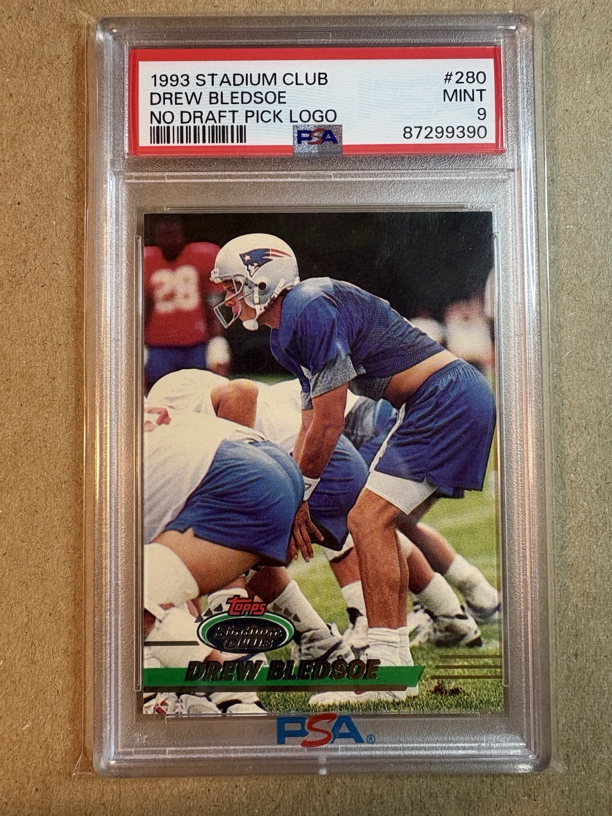 1993 Topps Stadium Club Drew Bledsoe #280 RC PSA 9 No Draft Pick Logo Patriots