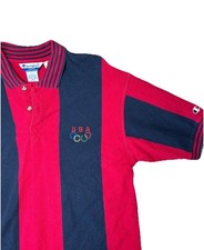 NEW Vintage 90's Champion Olympic USA Polo Red Striped Shirt Men Size Large