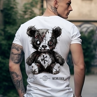 Stuff-Box Herren Rundhals kurzarm T Shirt weiß Evil Bear STB-1027 - Neu
