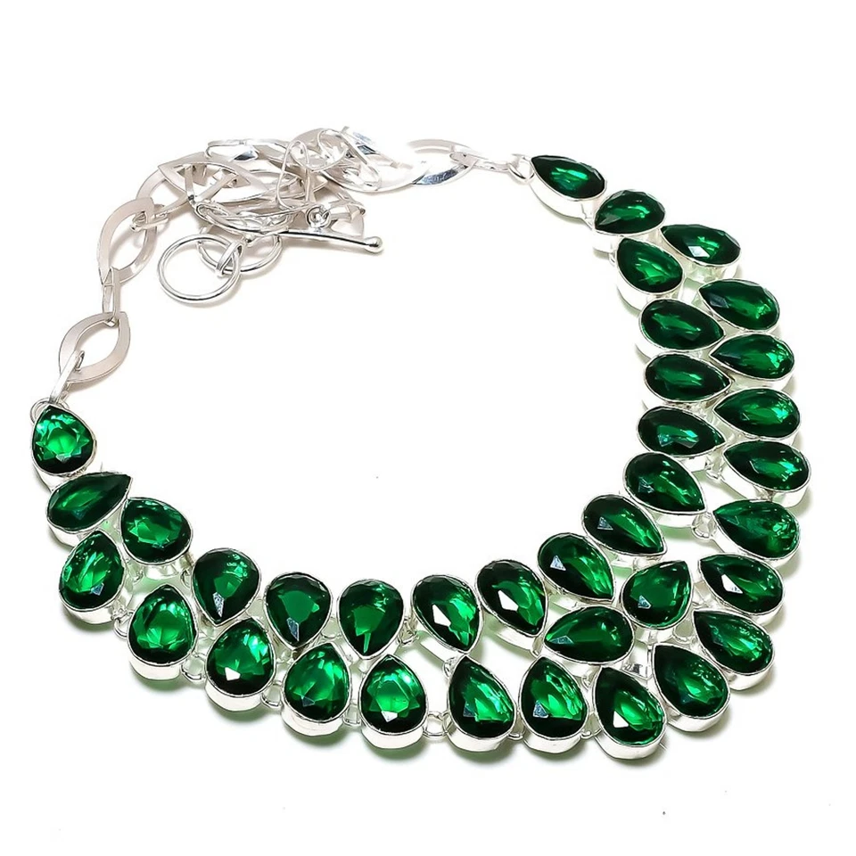 Collar de joyería único hecho a mano con piedras preciosas de diopsido cromado facetado 18" Foto 2 de 4