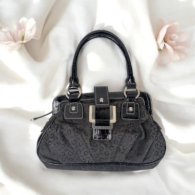 Y2K Guess Black Shoulder Bag Buckle Studded Patent Canvas Chic
