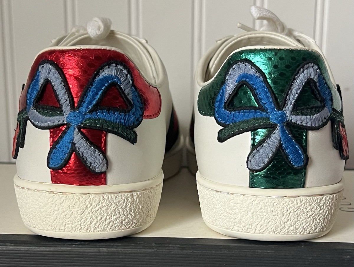 Gucci White Ace Embroidered Floral Women's Fashion Sneaker Shoes