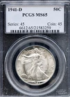 1941-D 50c Walking Liberty Half-dollar MS 65 PCGS # 21583259 + Bonus