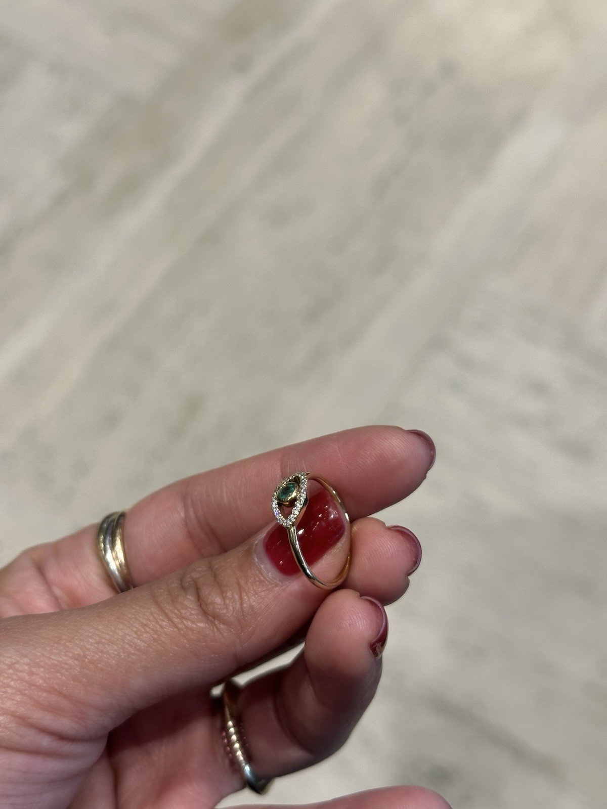 18k Solid Yellow Gold Emerald Diamond Evil Eye Ri… - image 11