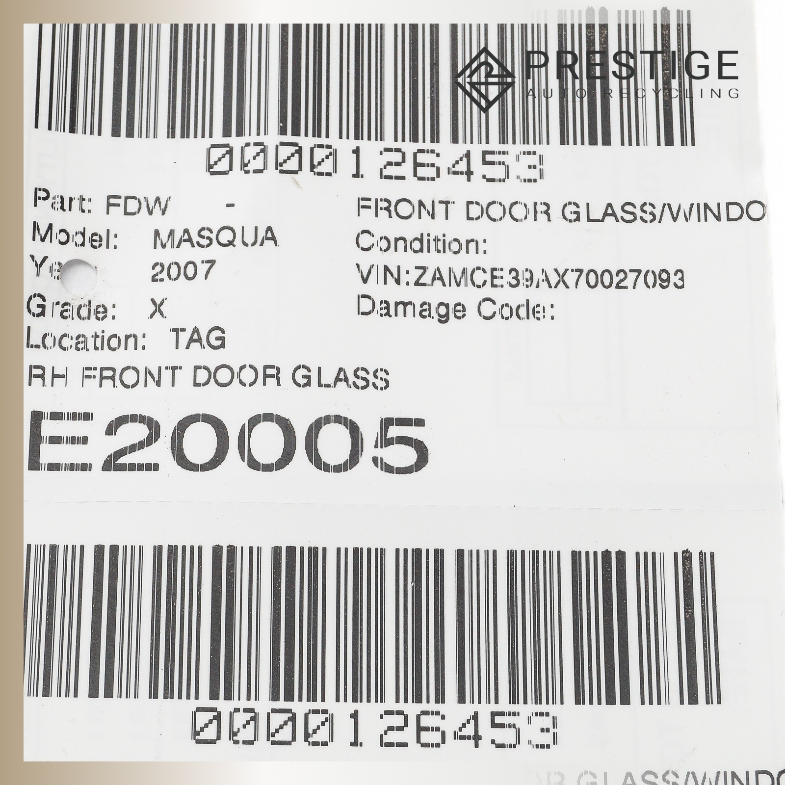 2003-2013 MASERATI QUATTROPORTE Door Window Glass Front Right 83744300
