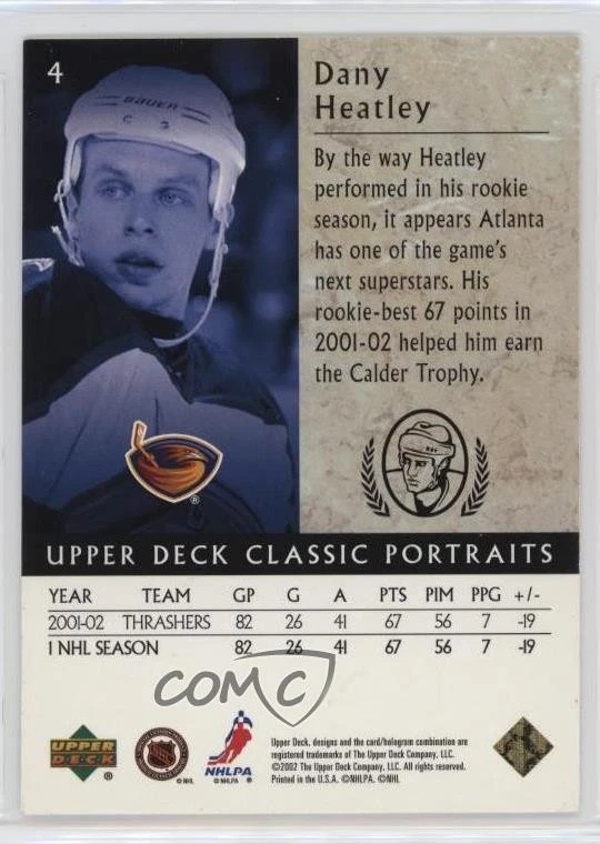 2002-03 Upper Deck Classic Portraits Dany Heatley #4 - Image 2 of 2