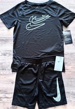 NWT Nike Boys 7 Black/White/Gray Dri-Fit Logo Shorts Set Size 7