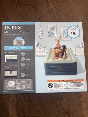 INTEX 18in Twin Mid Rise Air Bed Dura Beam Plus (With Internal Pump & Pillow)