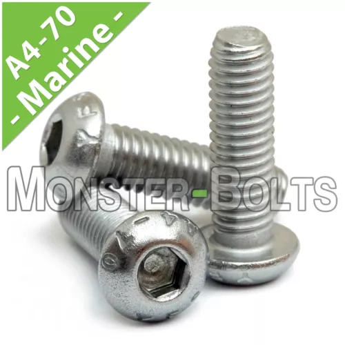 M4 Stainless Steel Button Head Socket Cap Screws, A4 / 316 Marine, Coarse 0.70
