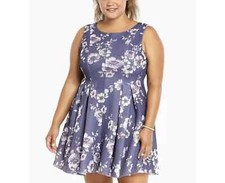 Torrid Fit & Flare Dress Women Plus 22 Floral Stretch Mesh Sleeveless Pleated