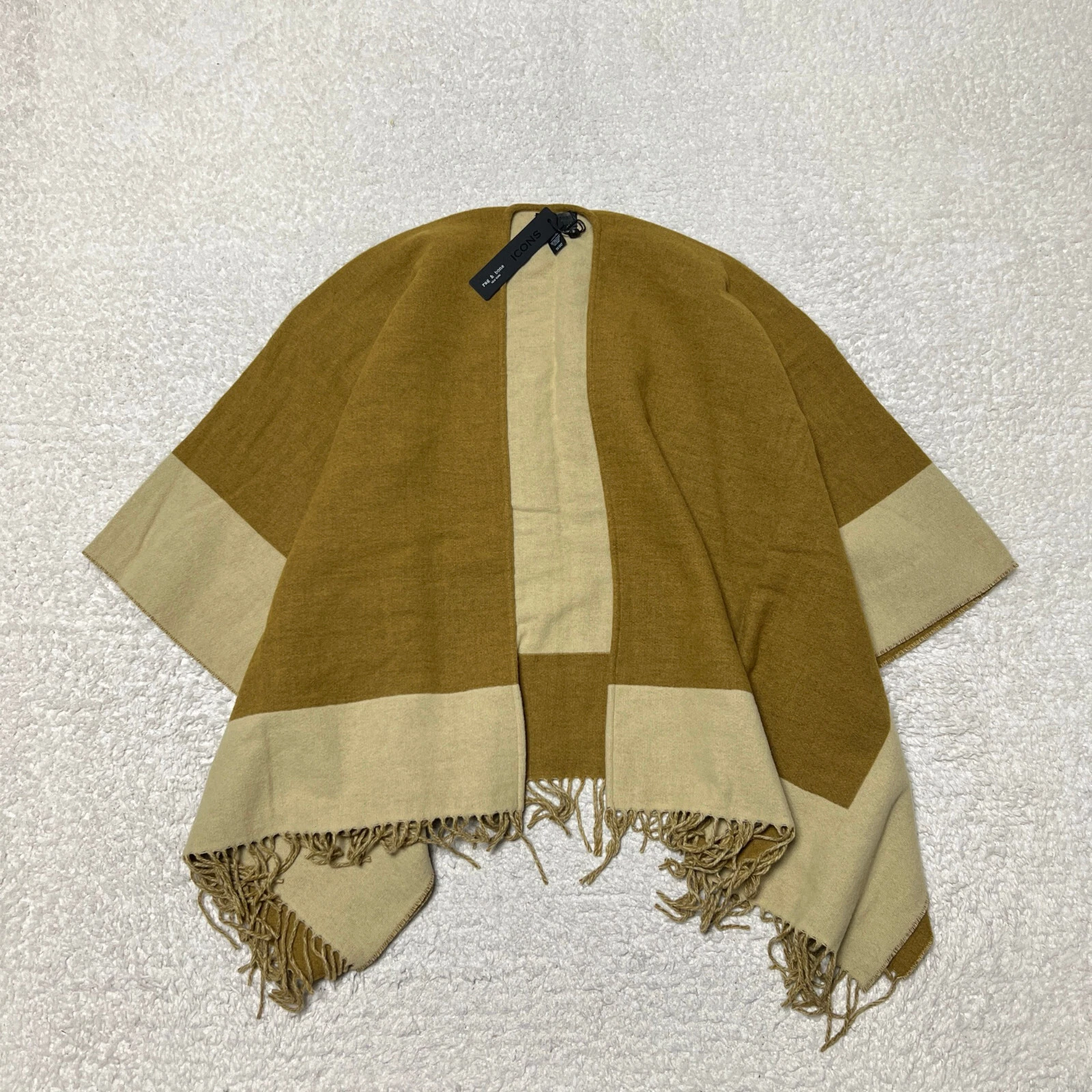Rag Bone Poncho Cape Jacket Womens Brown Tan Reversible Wool Highlands Fringe