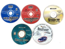 5 PC Games Real Flight WWII Fighters Disc 1 & 2, Flight Simulator 2000 Combat