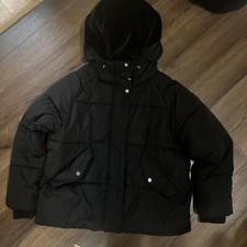 DKNY Black Plush Hooded Coat Jacket Size Medium EUC Free Shipping