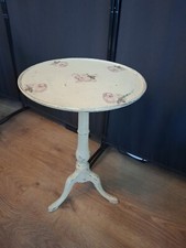 Antique Shabby Chic Painted Off White With Pink Roses Detail Side Table