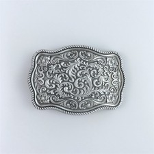 Antique Brushed Silver Western Flower Pattern Belt Buckle Boucle de Ceinture