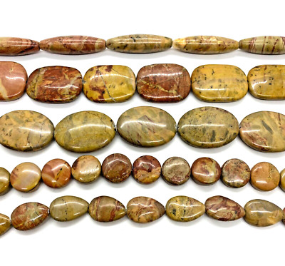 Natural Picture Jasper Teardrop Circle Oval Rectangle Tube 15.5 in. Strand