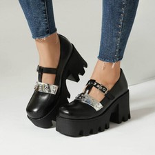 Punk Women's Shoes French Mary Jane Shoes T-shaped Buckle High Heels Retro Shoes