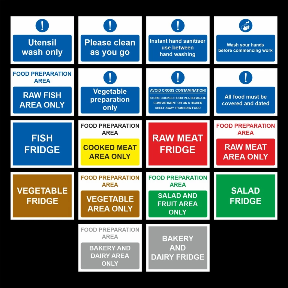 SEZ DESIGN Café & Restaurant Hygiene Stickers – Vinyl Food Safety Prep & Fridge Signs