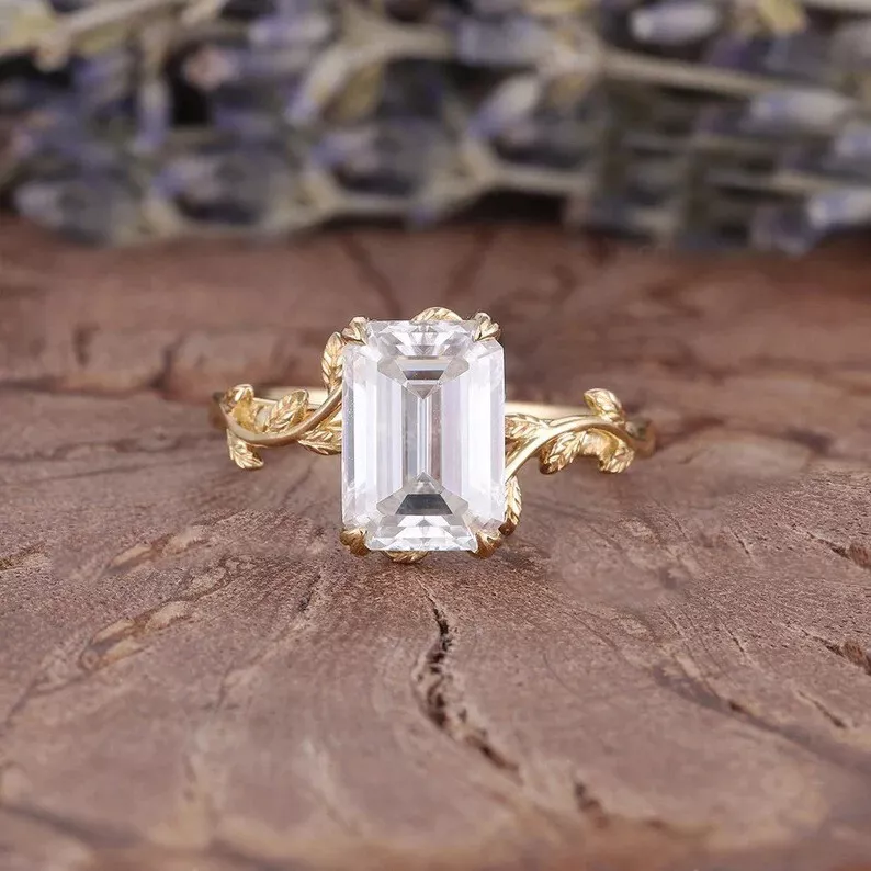 Emerald cut engagement ring vintage emerald engagement ring rose gold –  WILLWORK JEWELRY