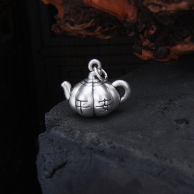 L27 Small Pendant Pumpkin Teapot Fine Silver 990