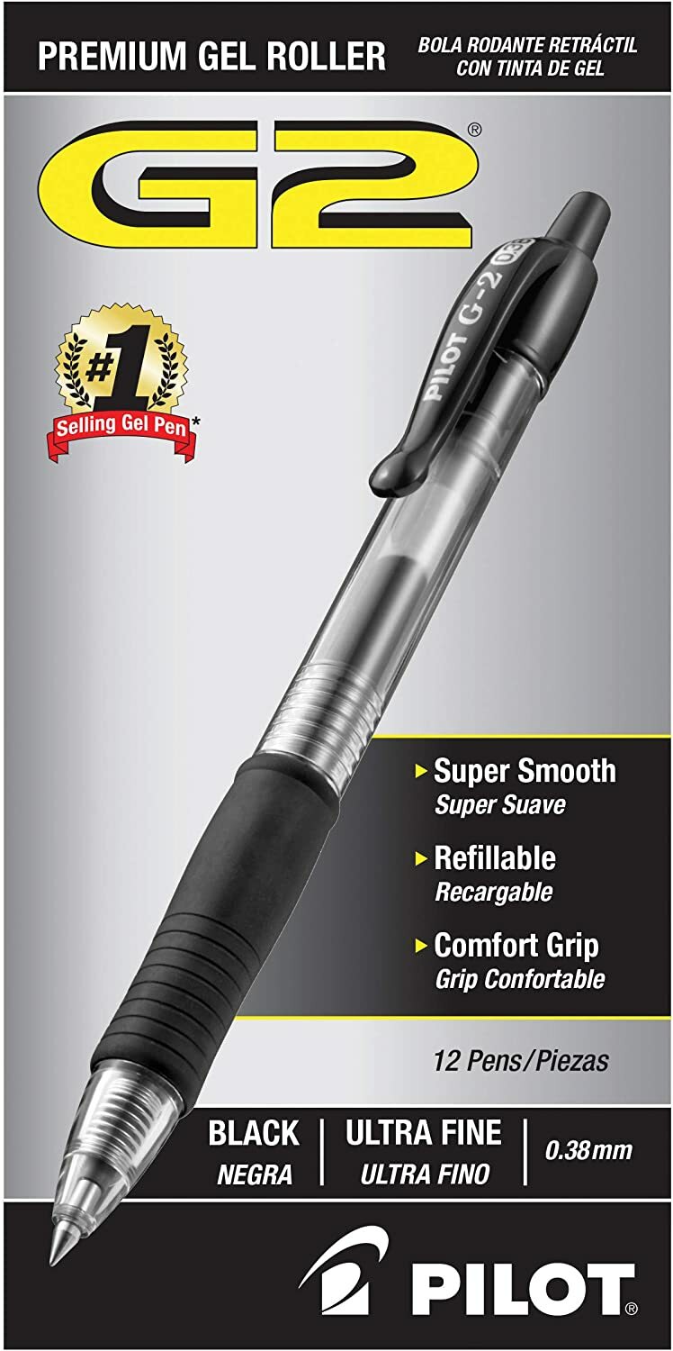 G2 Premium Refillable & Retractable Rolling Ball Gel Pens, Ultra Fine Point, Bla