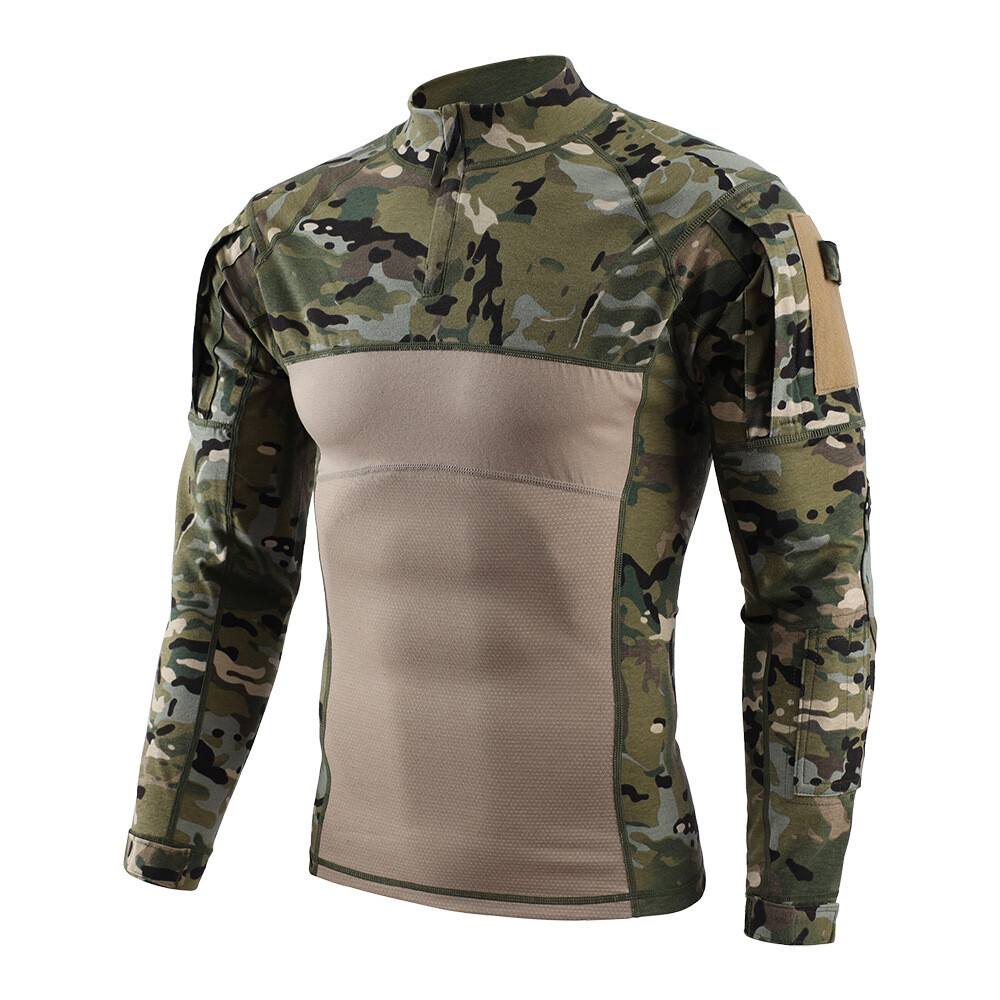 ESDY Men's Combat Shirt Long Sleeve Tactical T-Shirt Outdoor Army Military Camo