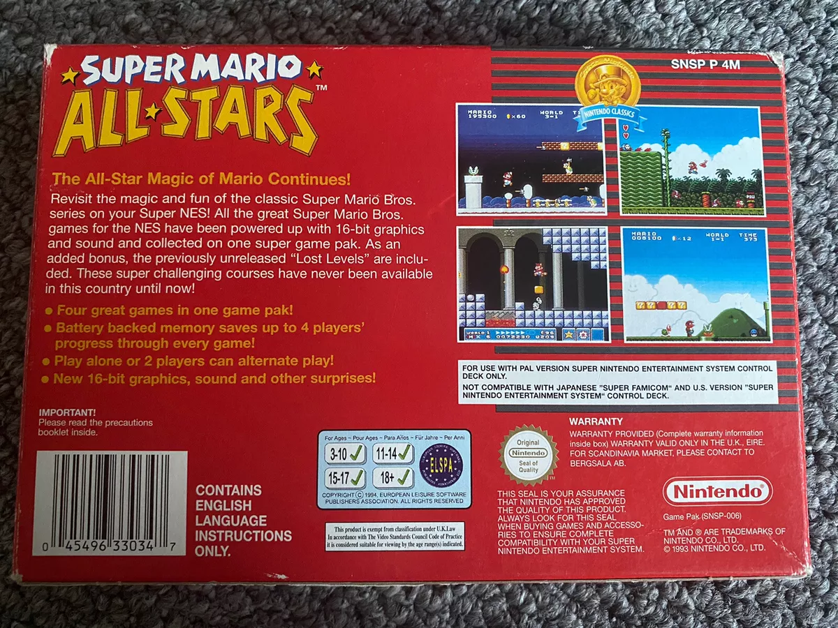 Super Mario All-stars SNES. Rare, Complete, Red Box Version. PAL Super  Nintendo