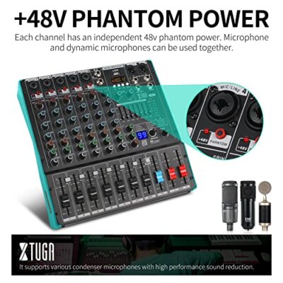 XTUGA TS7 Professional 7 Channel Audio Mixer with 99 DSP Effects,7