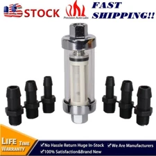 Clear View Inline Internel Fuel Filter Chrome Hose 1/4" 3/8" 5/16" Universial US
