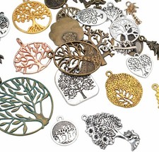 5 Tree of Life Charms Pendants Antiqued Gold Copper Bronze Silver Assorted Lot