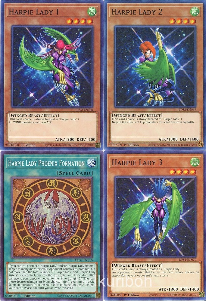 Yugioh Harpie Lady 1 + Harpie Lady 2 + Lady 3 + Harpie Lady Phoenix Formation