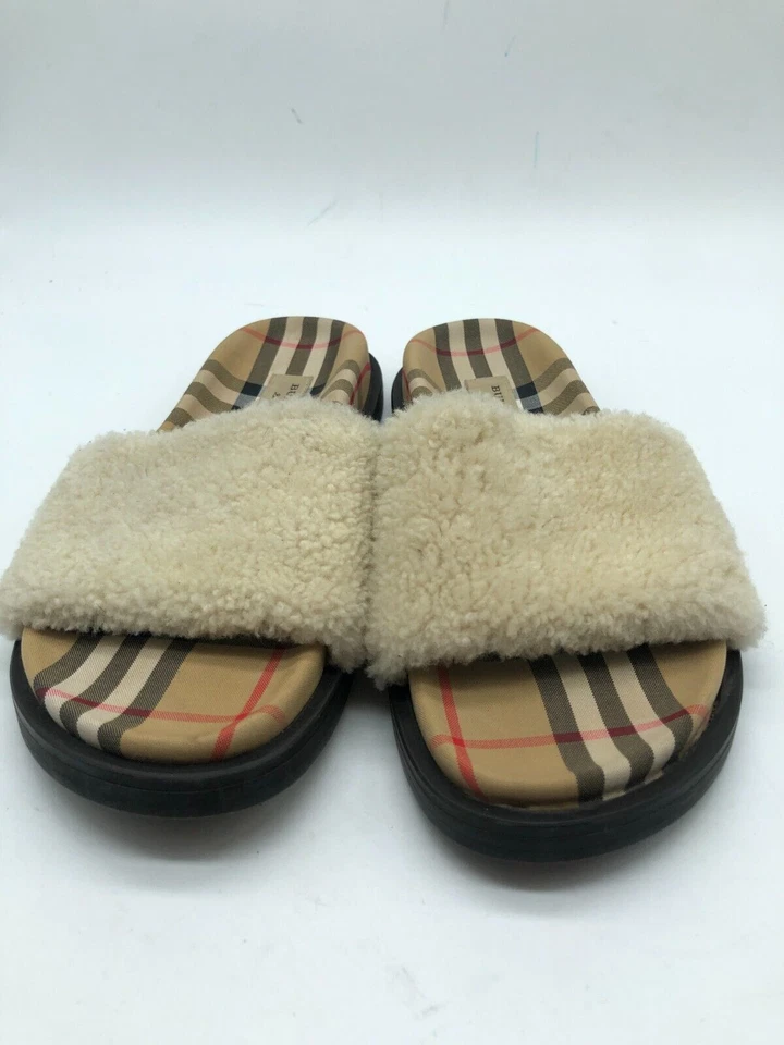 Sandalias chanclas Burberry para mujer de piel real a cuadros color marfil talla 36 1/2 Foto 4 de 4