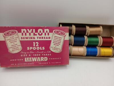 Lee Ward Products Nylon Sewing Thread Box Chicago Illinois With 11 Spools READ