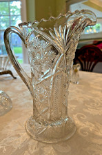 EAPG Cambridge Pattern Glass 2635 Fernland Snowflake Pitcher 8"
