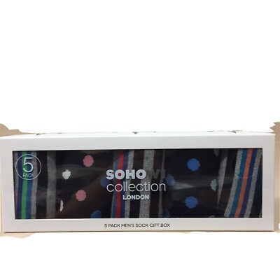 Soho W1 Collection Men's 5 Pack Sock Gift Box, Multicolored, USA 8-12 New AR128