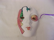 Small White With Red Gold Plaster Female Mask Wall Hanging Mardi Gras Style
