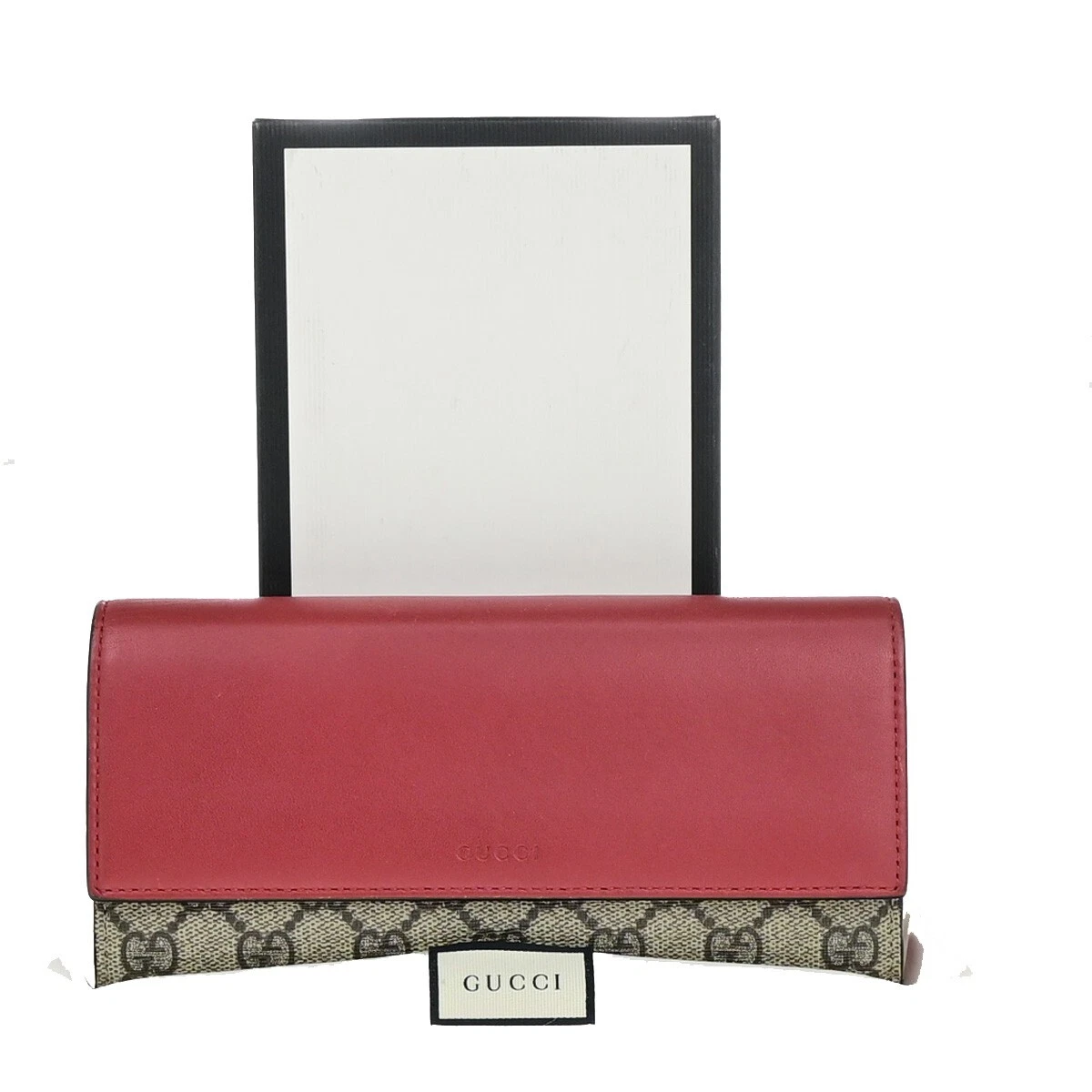 Portefeuille long double pli motif GUCCI logo GG cuir suprême marron rouge rose 64EC723
