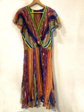 Polo Ralph Lauren 100% Silk Multi Color Aztec Chiffon Dress Size 10