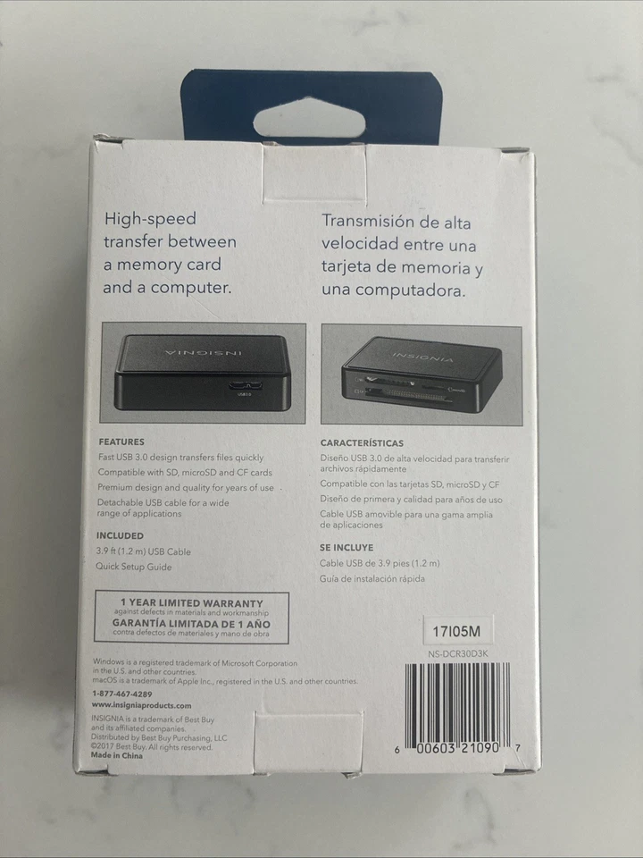 Insignia NS-DCR30D3K Black Portable USB 3.0 Advanced Memory Card Reader NEW - Image 2 of 3