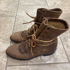 Justin L0575 Brown Leather Lace Up Kiltie Western Boots Womens 5.5 B USA Made