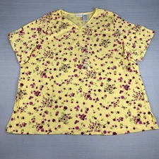 White Stag Yellow Floral Henley Knit tee Size 22W/24W NWT