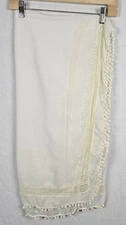 Pom Pom Crochet Lace Ivory Wrap Tapsetry Scarf Sarong 50x50 Boho Beach Romantic