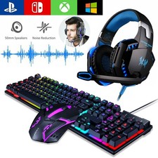 LED Gaming Keyboard  Mouse  Headset Set RGB Backlight Mechanical Feel For PC