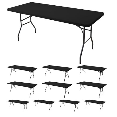 10-Pack Black Elastic Fitted Tablecloths for 6ft Rectangle Tables – Outdoor Use