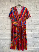 SHEIN 1XL (UK 18) Plus Size Multicolour Striped Ruched Waist Short Sleeve Dress 