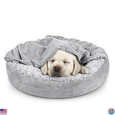 Cozy Hooded Dog Bed with Blanket, Round Anti-Anxiety Pet Bed, 23" Machine