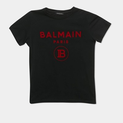 Balmain Kids Black Logo Applique Cotton Crewneck TShirt 14 Yrs
