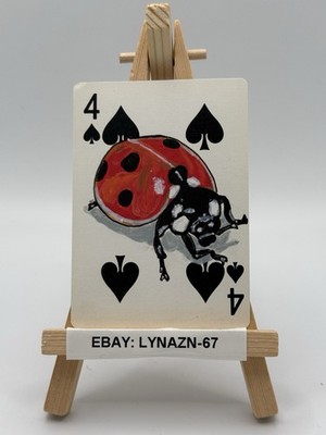 ACEO Original Insect Painting Lady Bug 2.5x3.5 In Art Card Lynazn-67 Signed