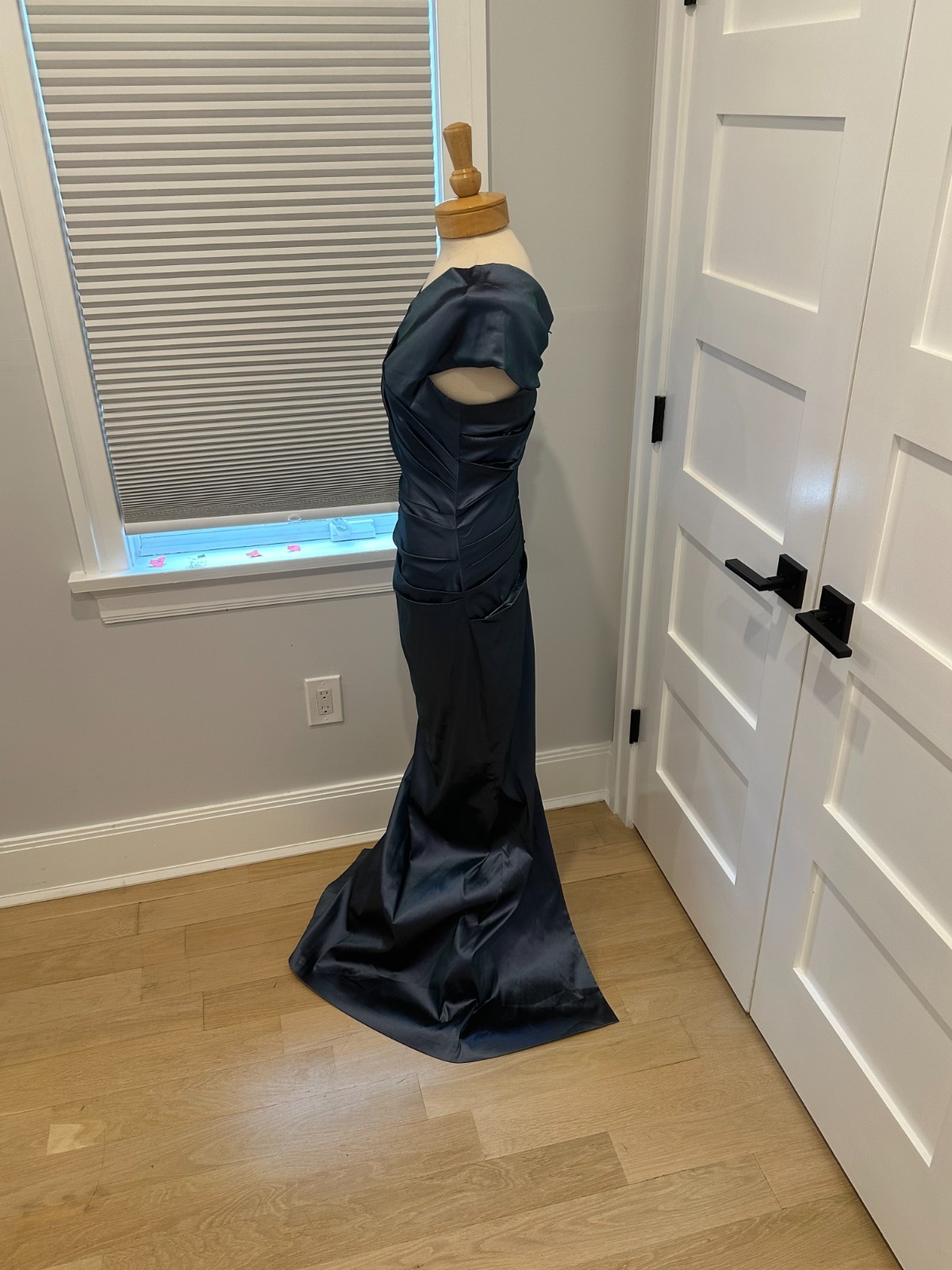 NWT Teri Jon Rickie Freeman Off The Shoulder Portrait Gown Taffeta Size 8 Slate