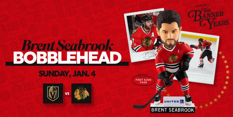 Brent Seabrook Bobblehead Chicago Blackhawks Giveaway 1/4/26 SGA New Presale
